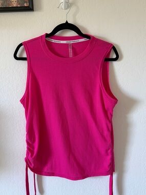 CALVIN KLEIN PERFORMANCE PINK WAFFLE KNIT RUCHED SIDE TANK TOP L ATHLEISURE